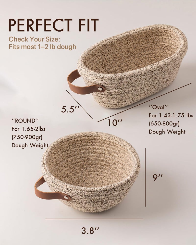 BARoyal Crispier Crust Cotton Rope Banneton Bread Proofing Basket Set, Oval & Round Bread Baskets with Liners & Covers for Artisan Bread Baking, Sourdough Bread Baking Supplies(Natural) - Image 3